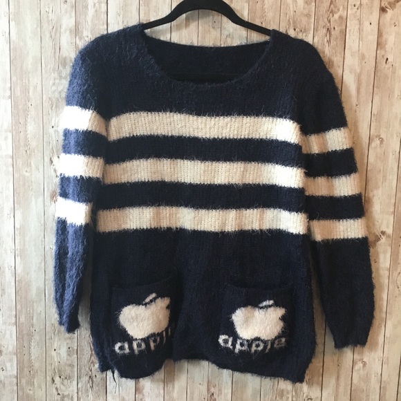 Sweaters - 3/$25 Fuzzy Apple Striped Sweater